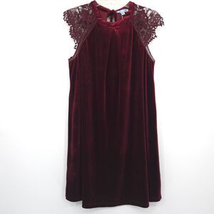 She+Sky NWT lace sleeve shift red velvet dress Size S burgundy